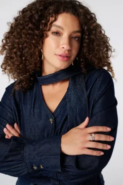 Denim blouse met sjaaltje