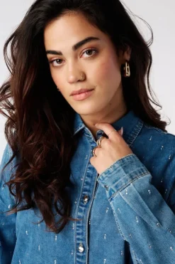 Denim blouse met strass