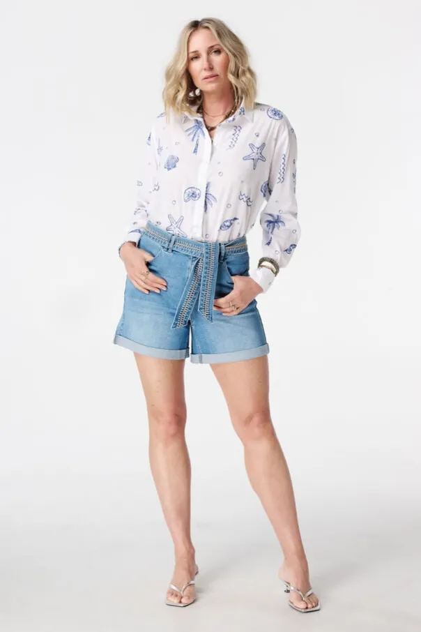 Denim short met tailleband