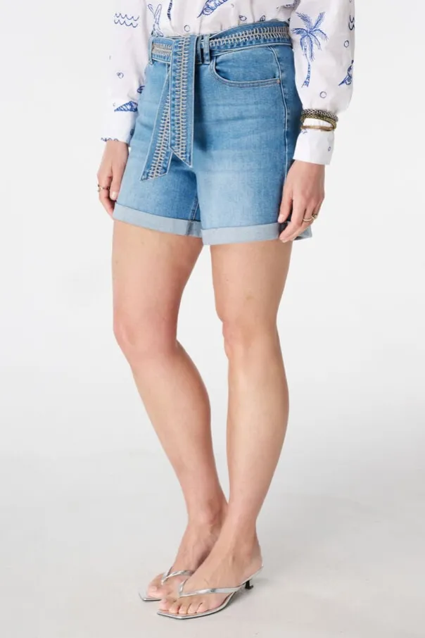 Denim short met tailleband
