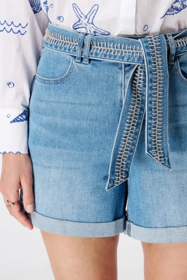 Denim short met tailleband
