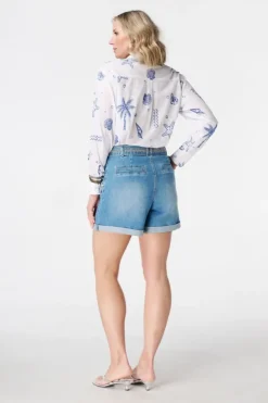 Denim short met tailleband