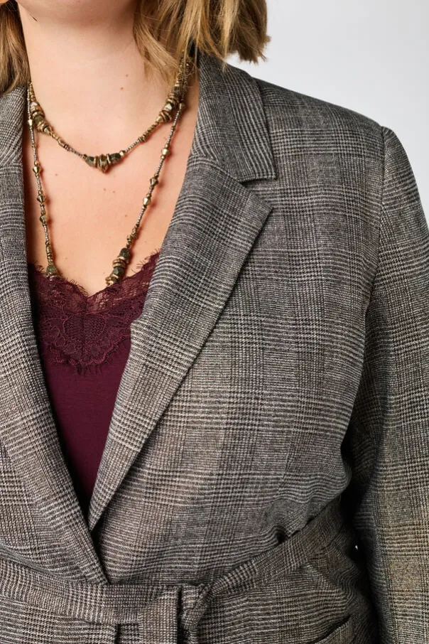 Geruite blazer met ceintuur