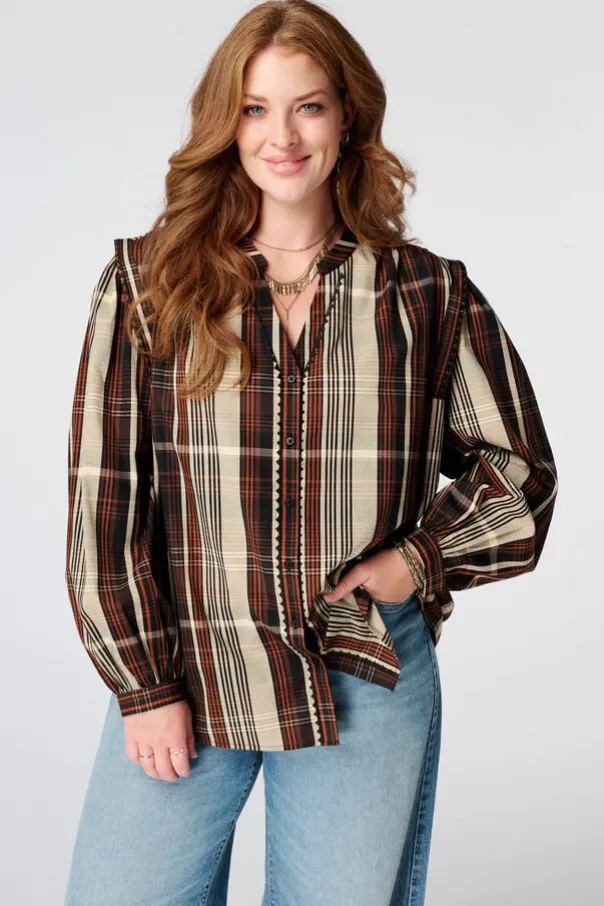 Geruite blouse met volant