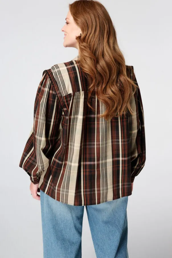 Geruite blouse met volant