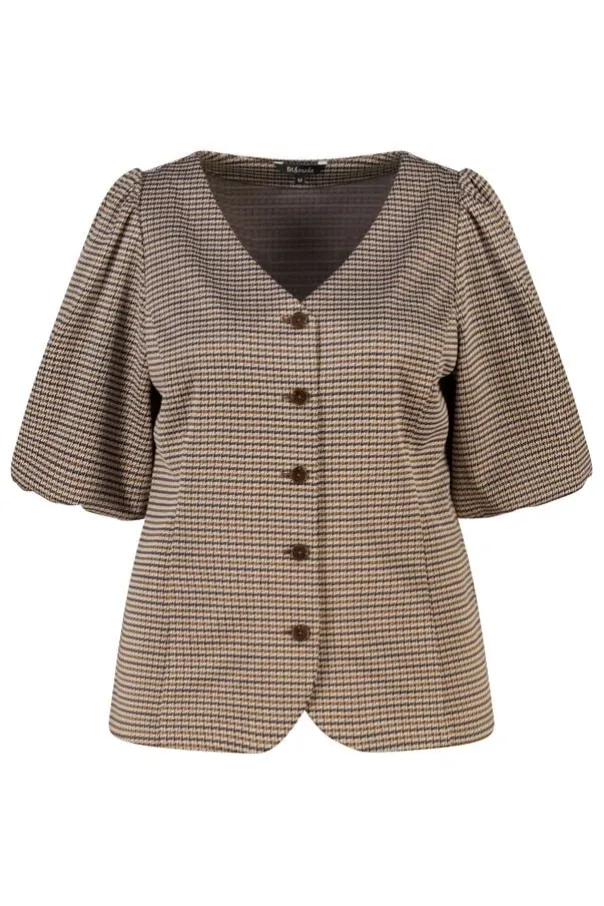 Geruite top met pofmouwen