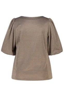 Geruite top met pofmouwen