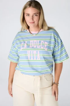 Gestreept t-shirt met tekst