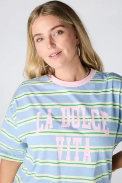 Gestreept t-shirt met tekst