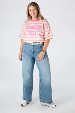 Gestreept t-shirt met tekst