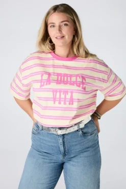 Gestreept t-shirt met tekst