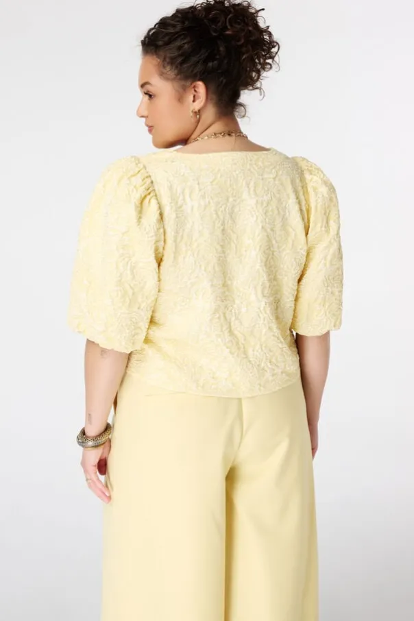Jacquard blouse met pofmouwen