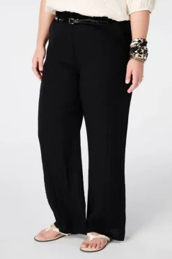 Linnen look broek met ceintuur