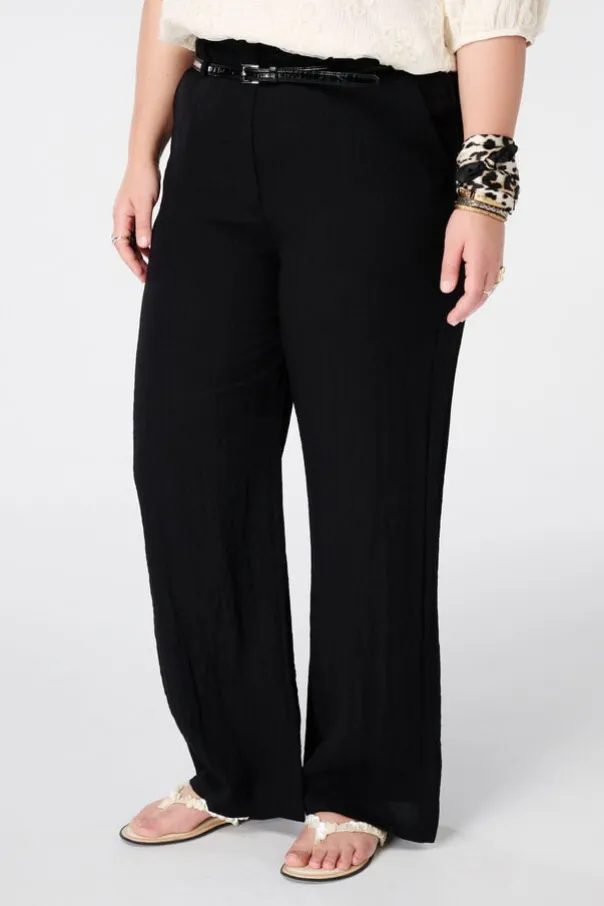 Linnen look broek met ceintuur