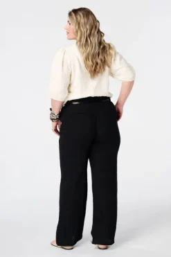 Linnen look broek met ceintuur