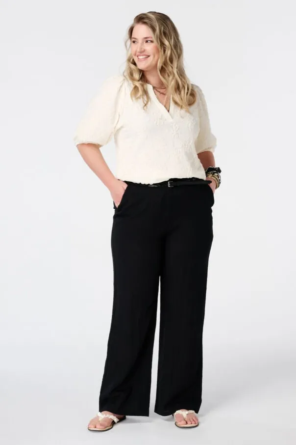 Linnen look broek met ceintuur