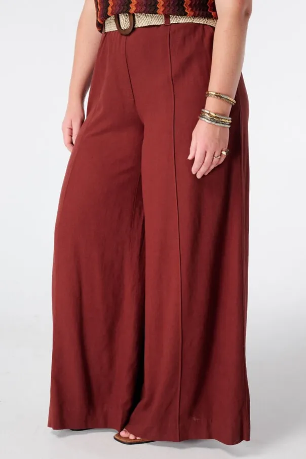 Linnen wide leg broek met ceintuur