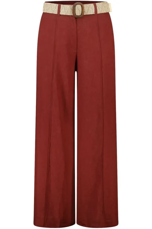 Linnen wide leg broek met ceintuur