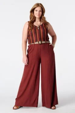 Linnen wide leg broek met ceintuur