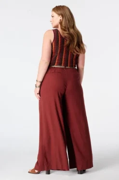 Linnen wide leg broek met ceintuur