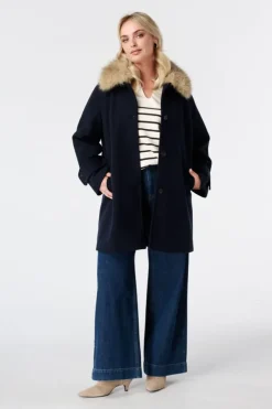 Manteljas met faux fur kraag