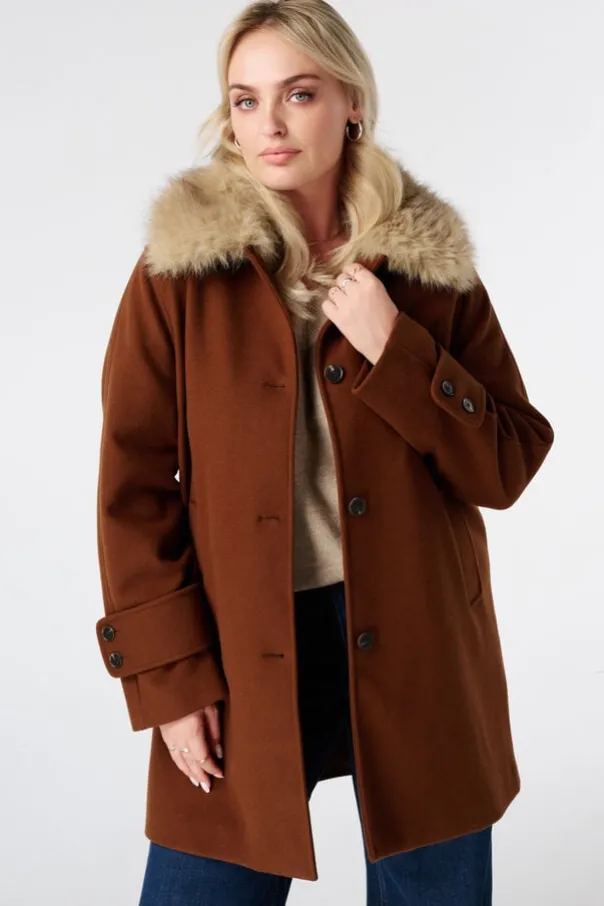 Manteljas met faux fur kraag