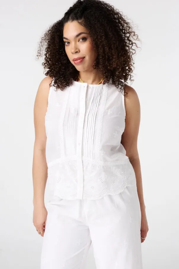 Mouwloze blouse met borduursel