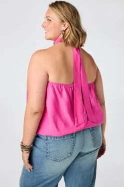 Mouwloze blouse met hoge hals