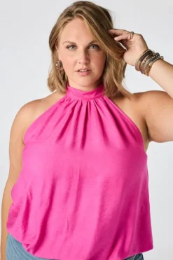 Mouwloze blouse met hoge hals