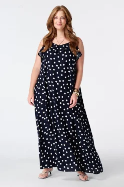Polka dot maxi jurk met volants