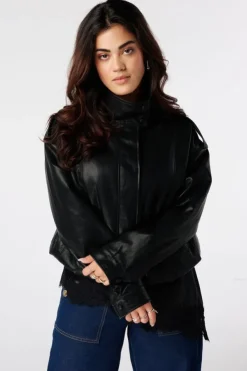 PU jacket met hoge kraag