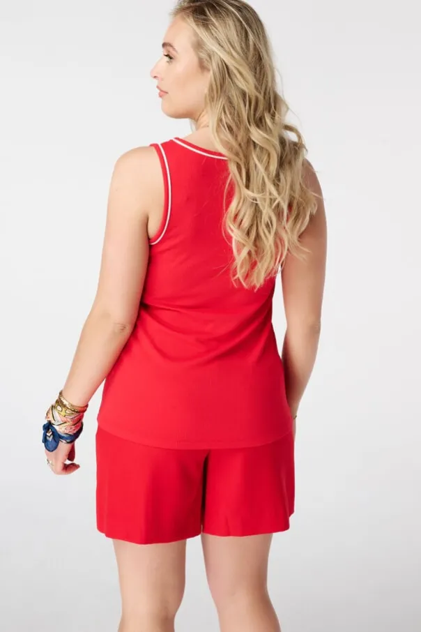 Rib top met contrastdetail