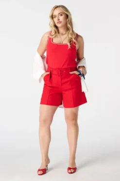 Rib top met contrastdetail