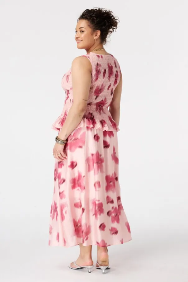 Rok in satijnlook met bloemenprint