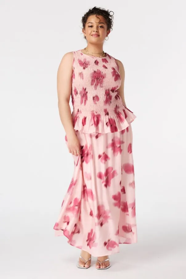 Rok in satijnlook met bloemenprint