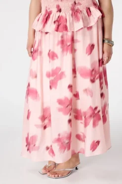 Rok in satijnlook met bloemenprint