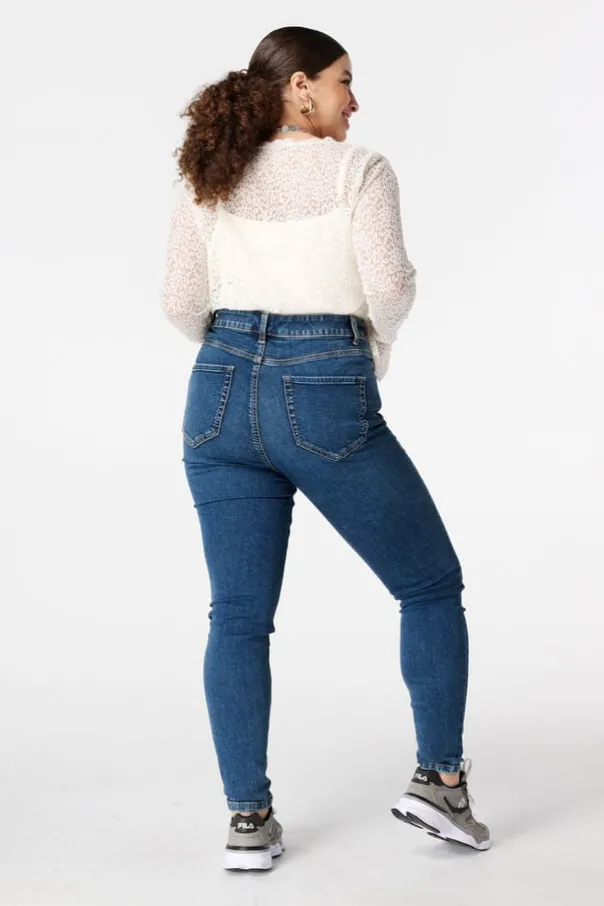 Skinny leg high waist jeans CHERRY