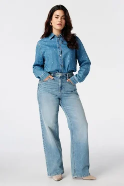 Straight leg jeans met studs