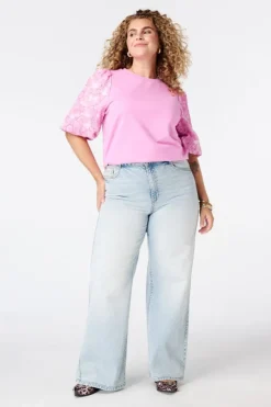 Top met jacquard mouwen