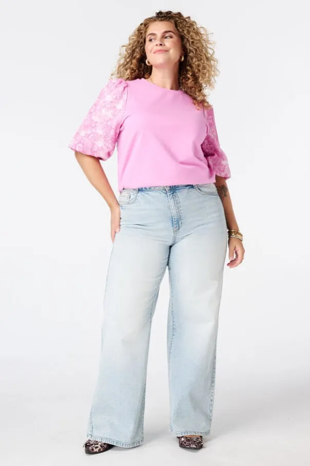 Top met jacquard mouwen