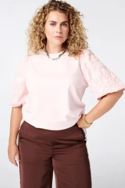 Top met jacquard mouwen