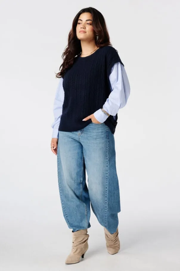 Trui met contrasterende blouse mouwen