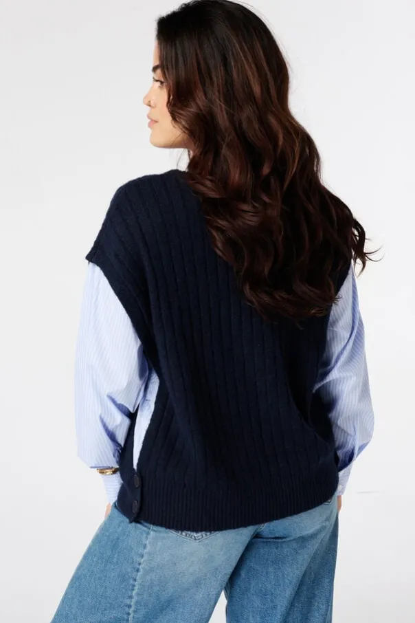 Trui met contrasterende blouse mouwen