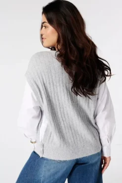 Trui met contrasterende blouse mouwen