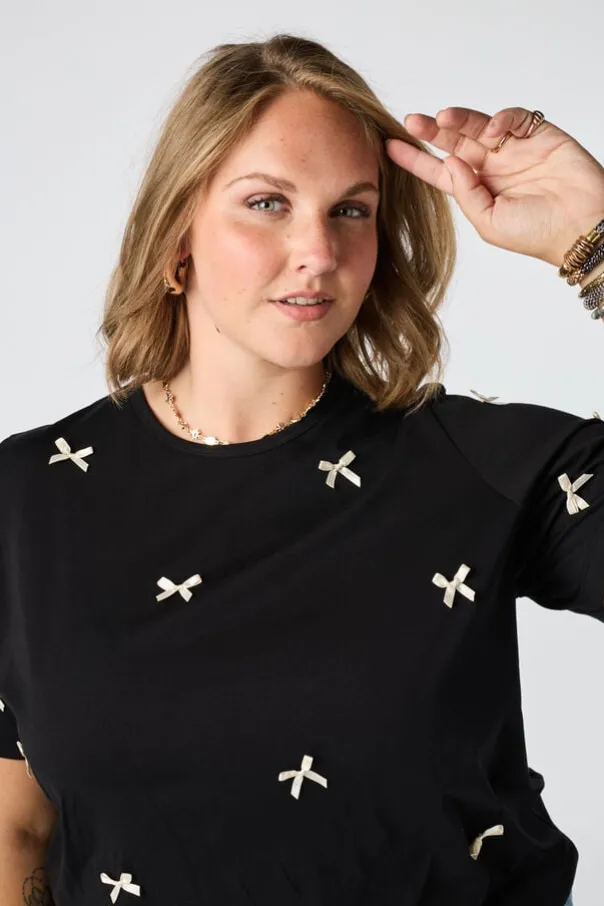 T-shirt met satijnen strikjes