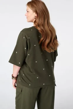T-shirt van sweatstof met studs