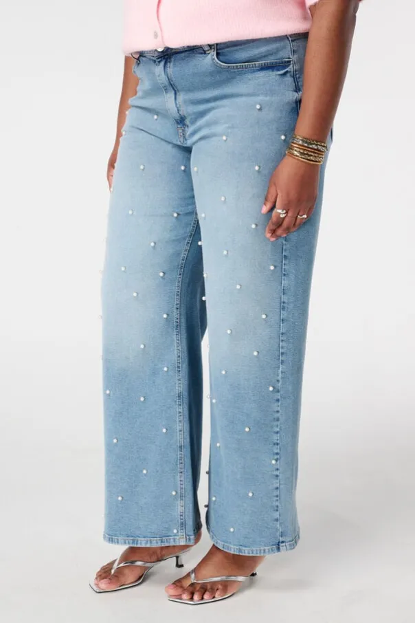 Wide leg jeans met parels