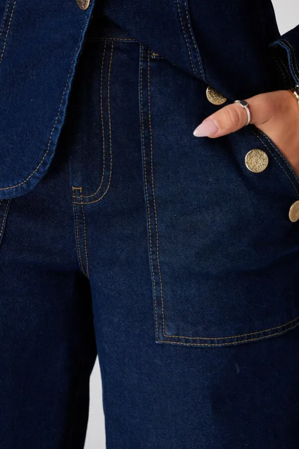 Wide leg jeans met sierknopen