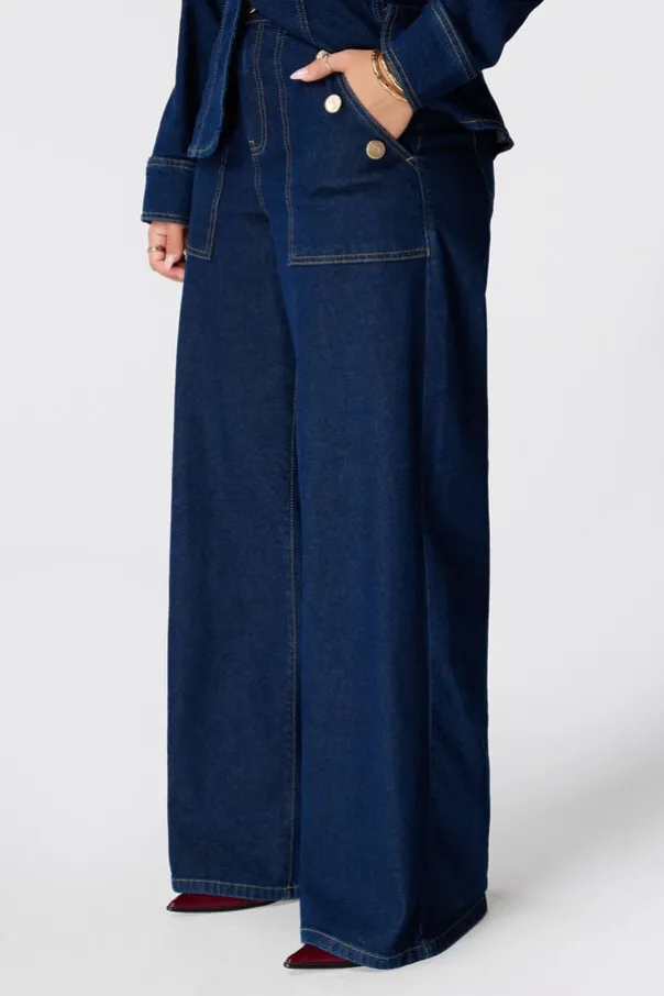 Wide leg jeans met sierknopen