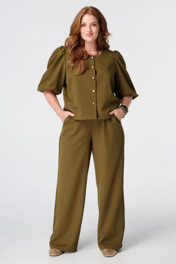 Wide-leg pantalon met zijstreep